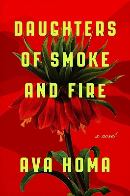 Daughters of Smoke and Fire book cover: red flower, yellow lettering