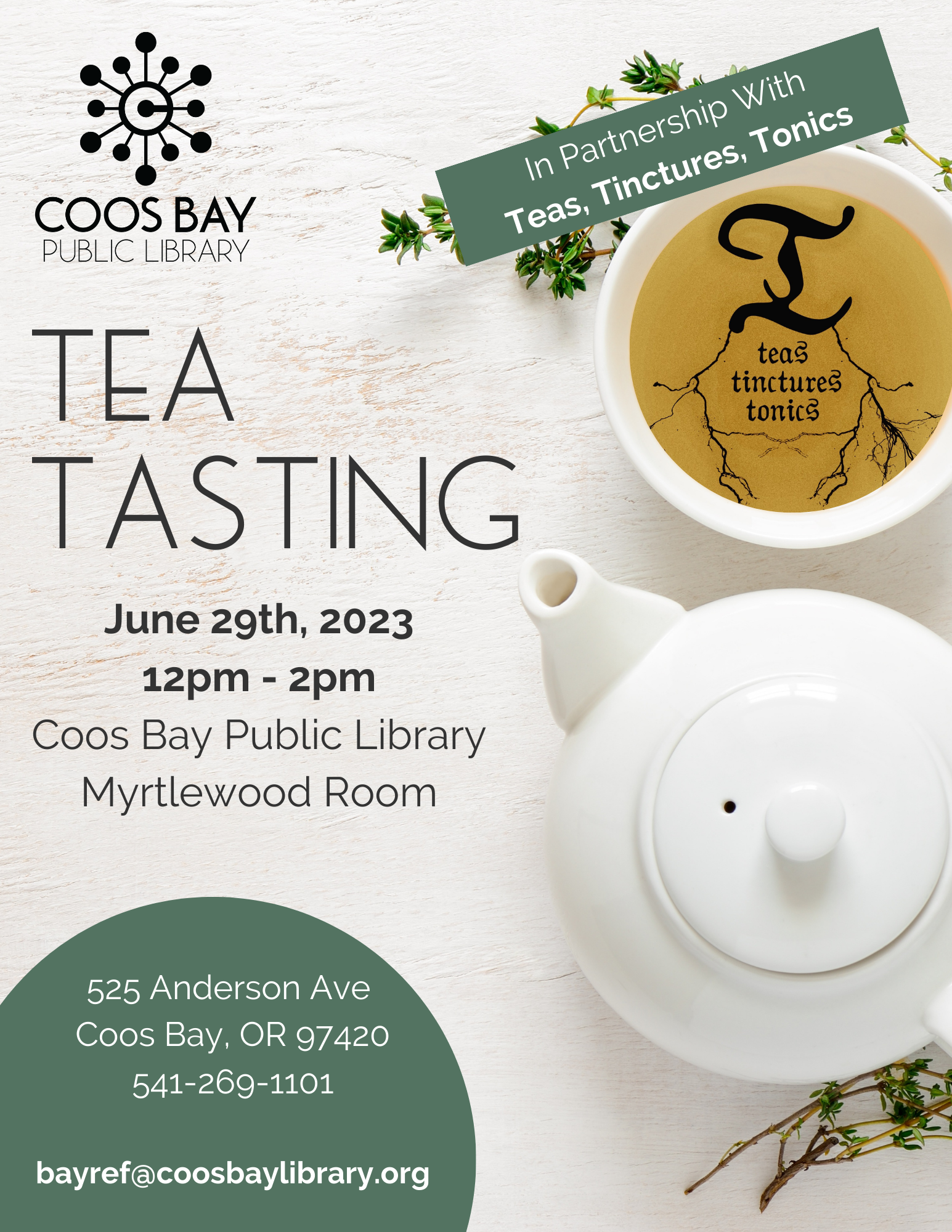 Tea Tasting flyer with tea and teapot