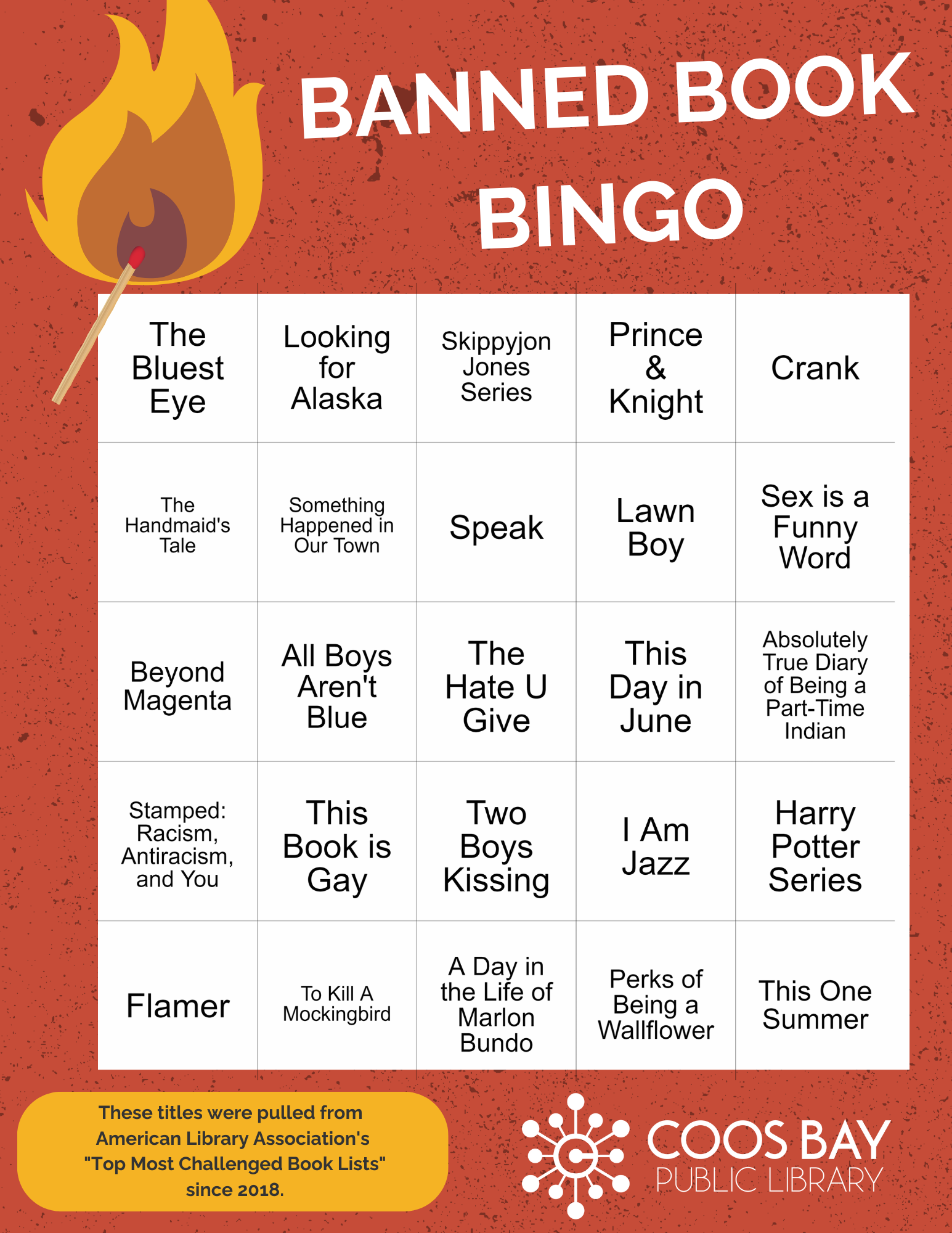 Bingo Card with banned book titles