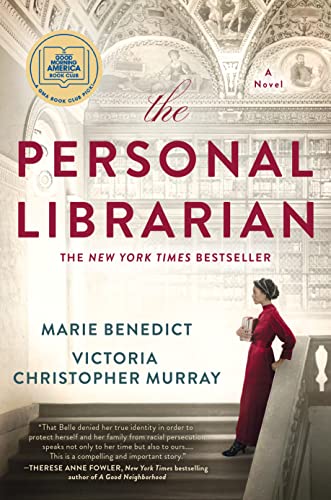 Personal librarian book cover (woman standing on large staircase)