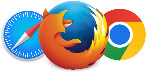 Three broswer icons: Firefox, Safari, Chrome