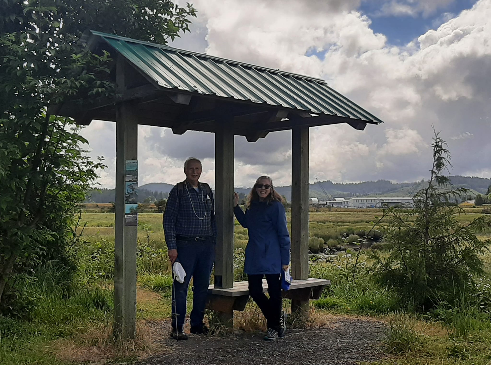 Pic of Karen and Dennis near bench at end of trail