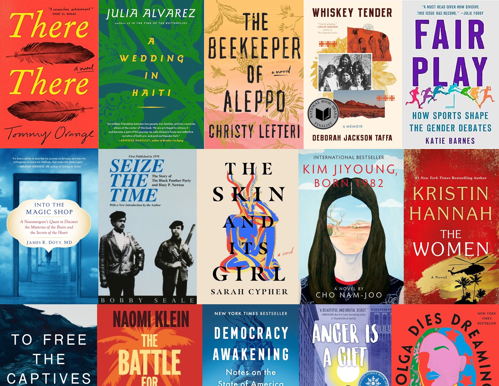 Collage of book covers read by Unlimited Book Club including There There, Wedding in Hati, Seize the Time, Whiskey Tender, Fair Play, and more!