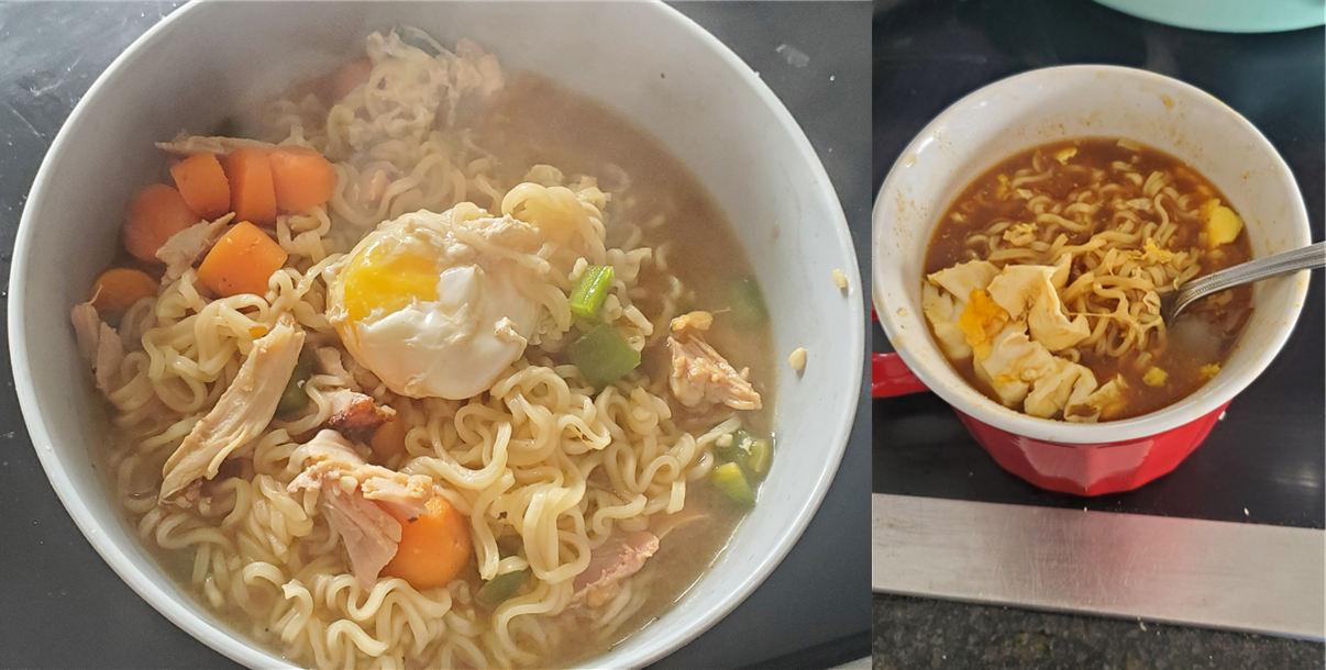 Pic of two bowls of ramen, one with chicken, both with noodles