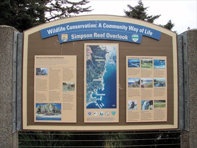 Simpson Reef overlook interpretive sign with images, text and map
