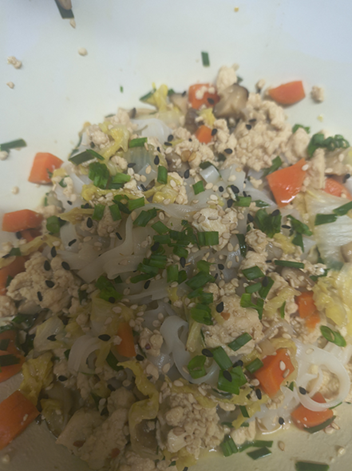 Pic of Marlow's dish: Dumpling Guts Soup on white dish