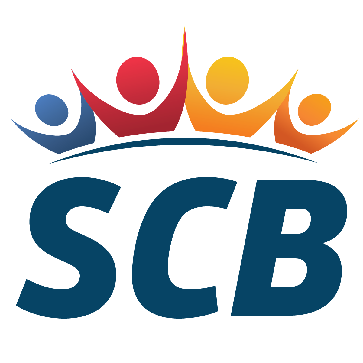 South Coast Business logo: letters, SCB, with multicolored peiple images above letters