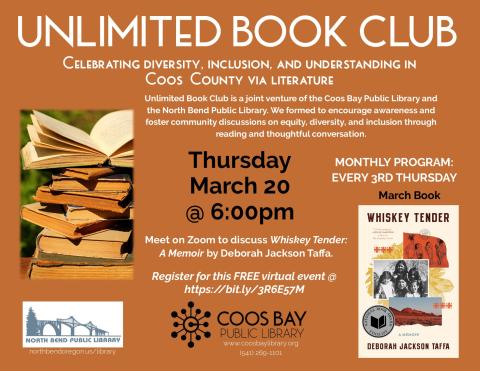 Program flyer w/book cover, pick of old books, and program info such as date, time, etc.