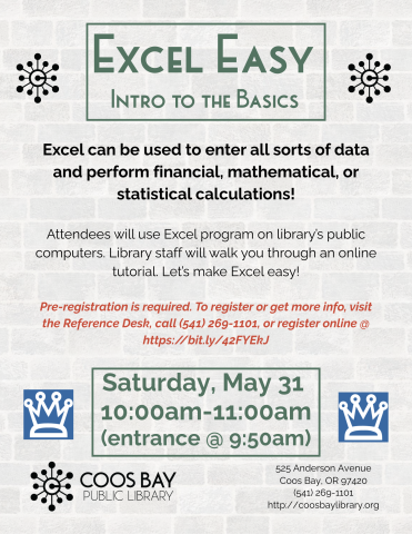 JPG of program flyer w/date, time, Excel Easy logo, etc.