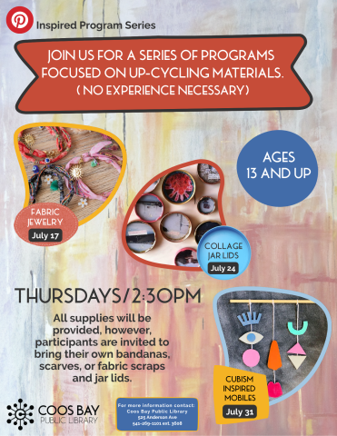 colorful flyer with details for Pinterest-Inspired Upcycle Program Series