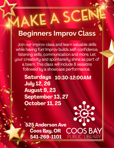 Join us for a fun improv class and learn valuable skills while having fun! Improv builds sef-confidence, listening skills, communication and more! 8 classes will be followed by a showcase performance. 