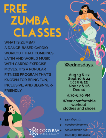 Free community Zumba Classes! August 13 & 27, September 10 & 24, October 8 & 22, November 12 & 26, Dec 10