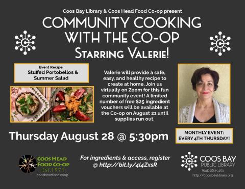 Program flyer with pic of Valerie and dish. Also provides info on ingredient vouchers, time, place, etc.