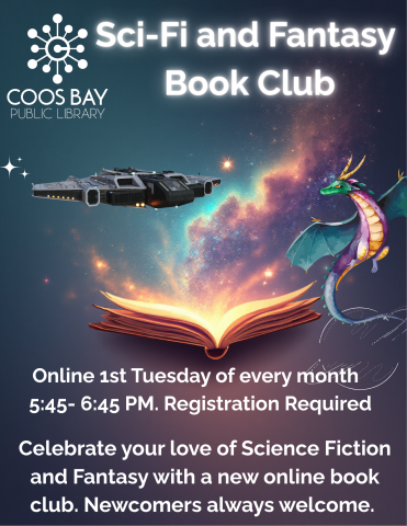 Join us for a new online book club for readers who love Sci-Fi and Fantasy. The bookclub will meet on the first Tuesday of each month from 5:45 until 6:45 PM