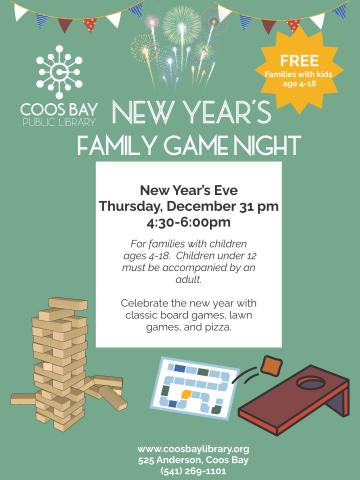 New Year's Eve Family Game Night 4:30-6:00pm Ages 4-18