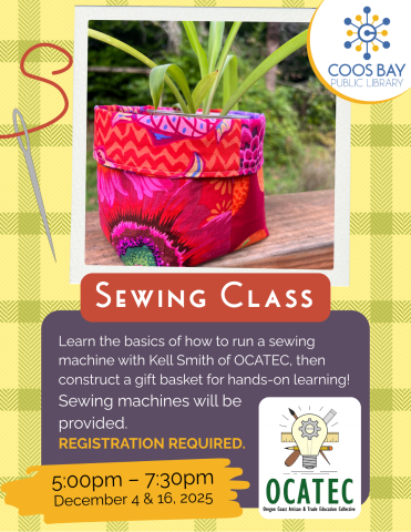 Sewing Class quarter sheet with dates for December 2025