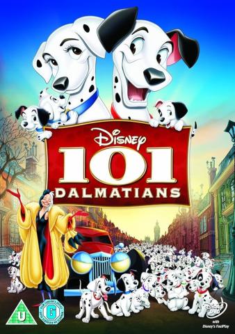May 6th, 5:30pm,  101 Dalmatians (1961) Rated G. The image is the dvd cover. It has 4 dalmations over the title, two of them are puppies, two are adults. Under the title is a woman in a fur coat, a car, and a large number of dalmation puppies.