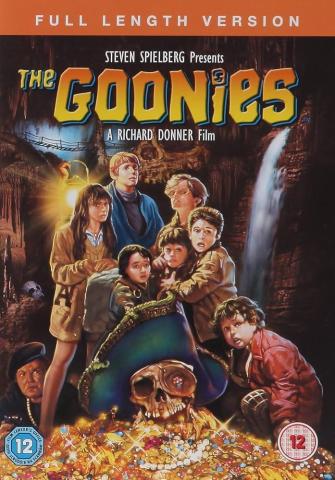 March 4th -  The Goonies (1985) Rated PG The miage is of the movie cover. Three teenagers and four children stand on a pile of gold around a treasure chest, in a cave. A women is peeking ove rthe ppile of gold.