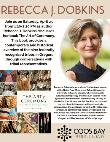 Author Rebecca J. Dobkins will be speaking at the Coos Bay Public Library April 25 from 130-230 PM
