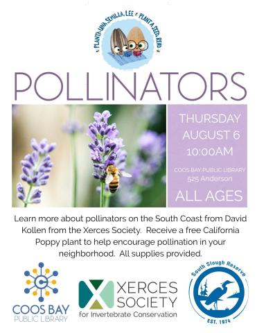 SRP 2026:  Pollinators with the Xerces Society, 10:00am, Thursday, August 6, All Ages
