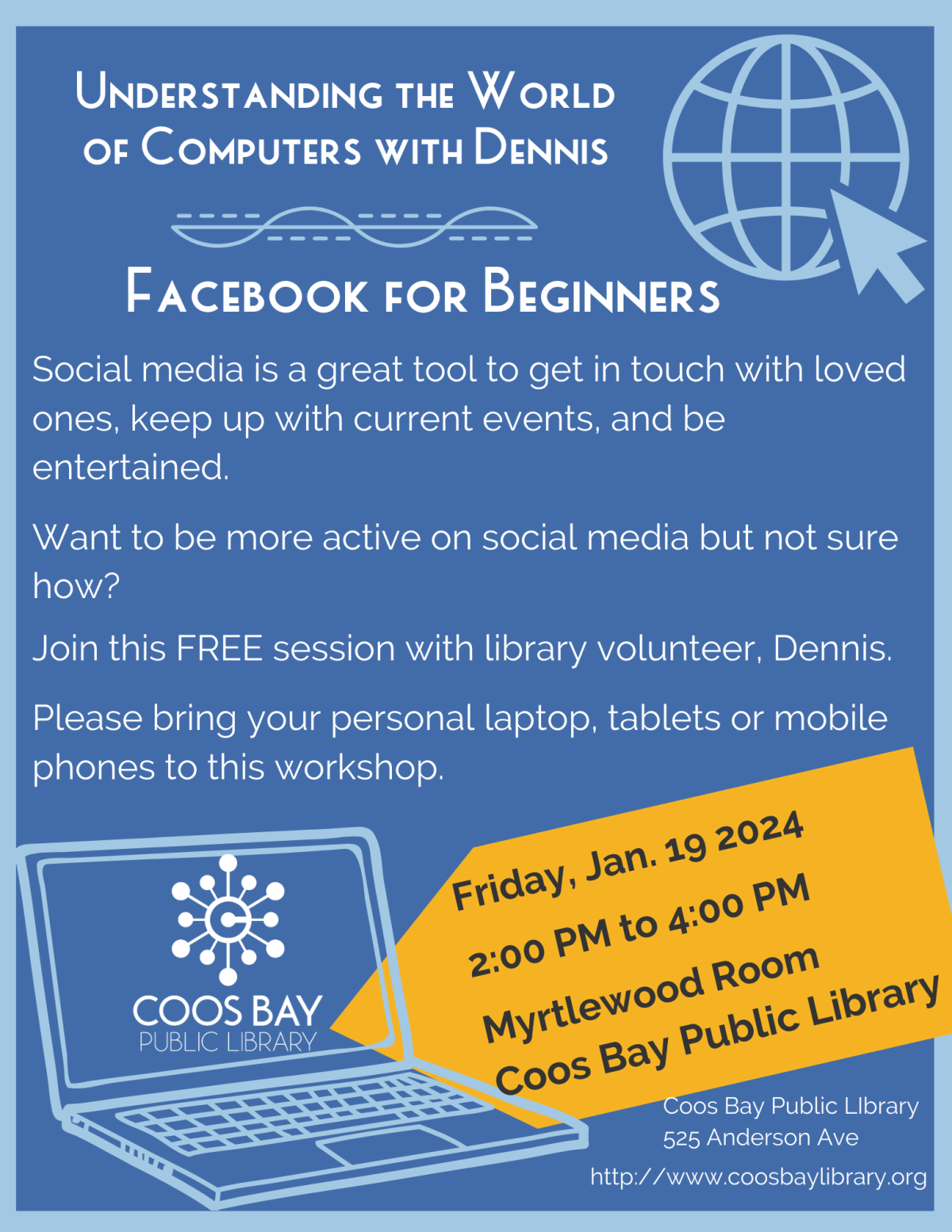 Computer course flyer for Facebook for Beginners