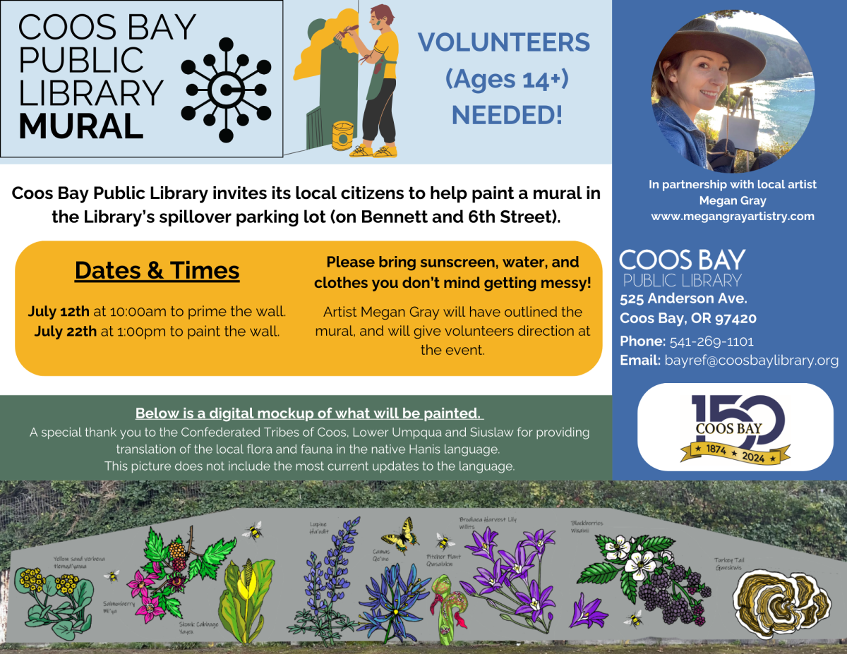 Poster with mockup of mural along with dates and times.