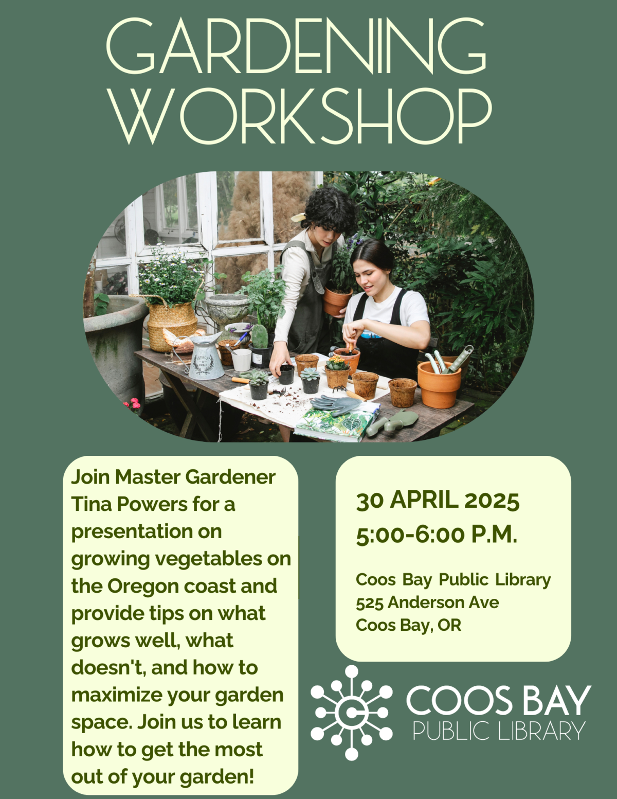 Join Master Gardener Tina Powers for a workshop on growing vegetable on the southern Oregon Coast