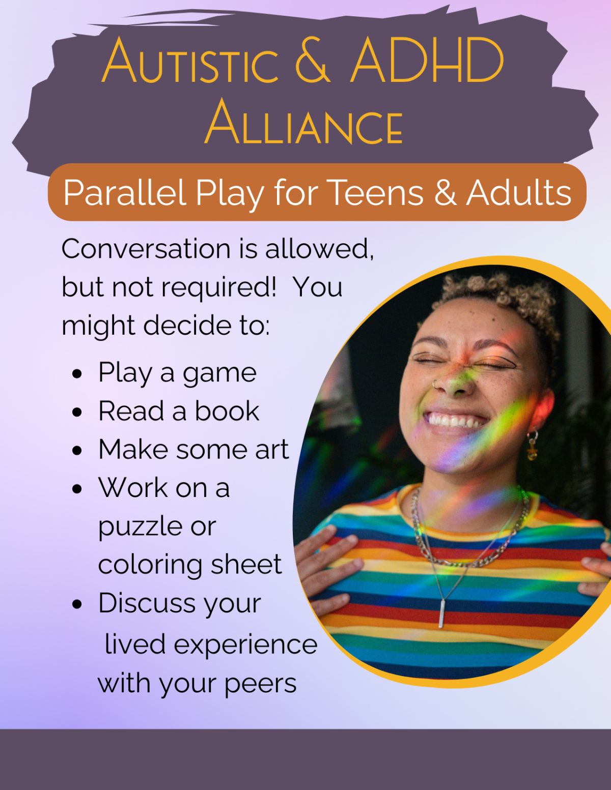 A quarter-sheet sized flyer with the header 'Autistic & ADHD Alliance'