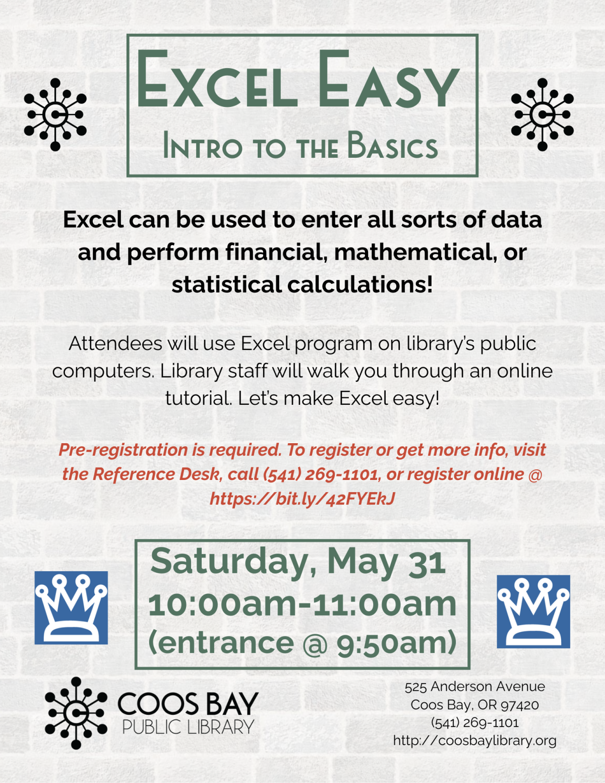 JPG of program flyer w/date, time, Excel Easy logo, etc.
