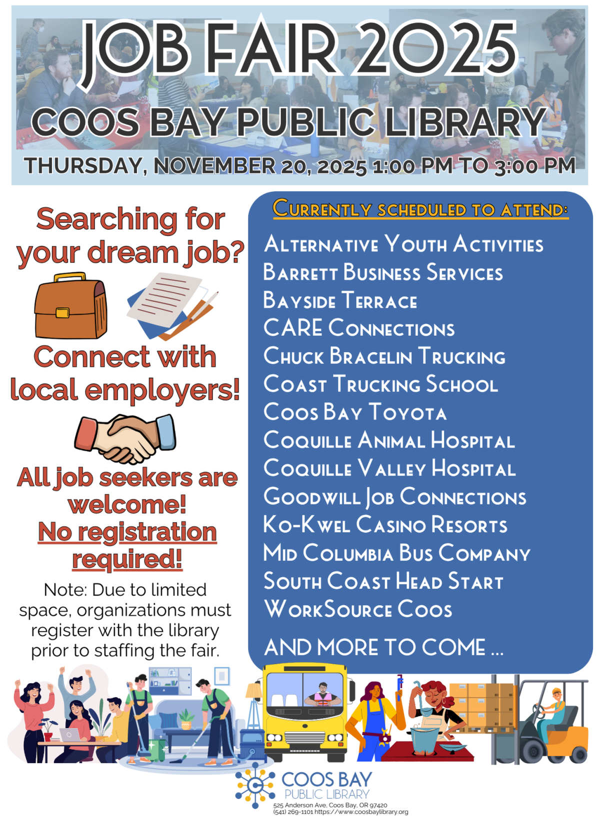 Fair flyer with details and list of who is staffing.