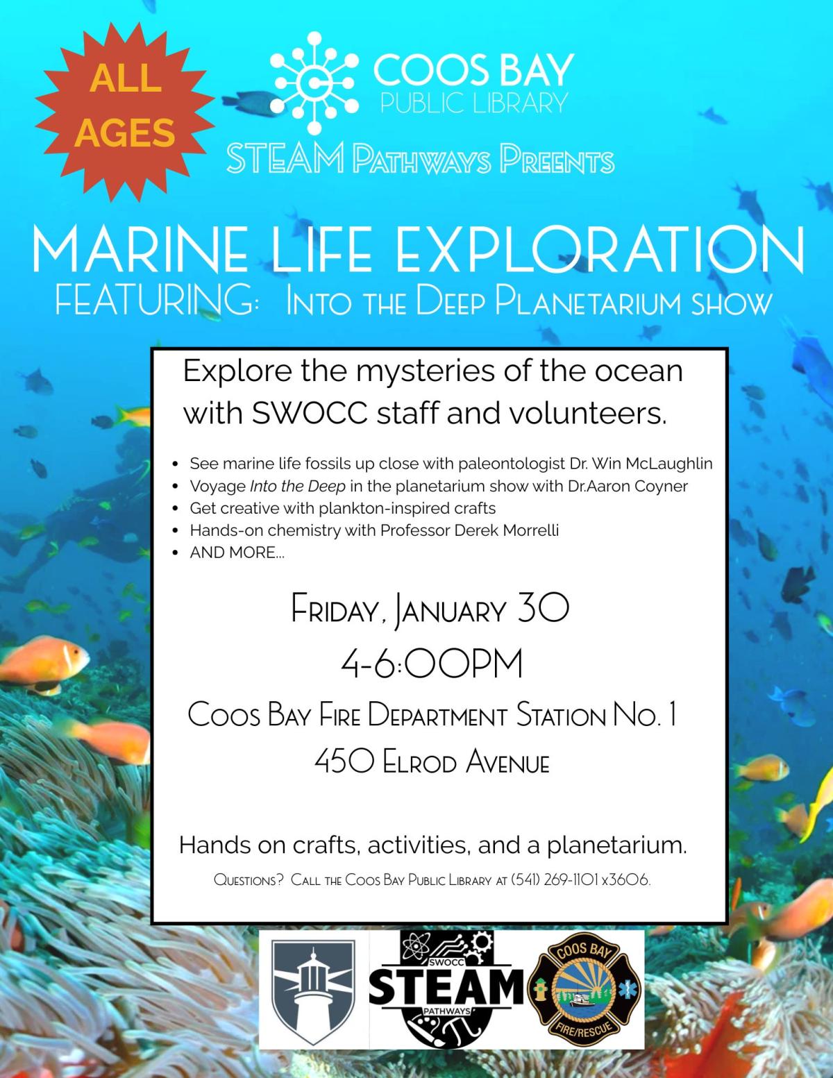 Marine Life Exploration with SWOCC at the Coos Bay Fire Department on January 30 from 4-6pm