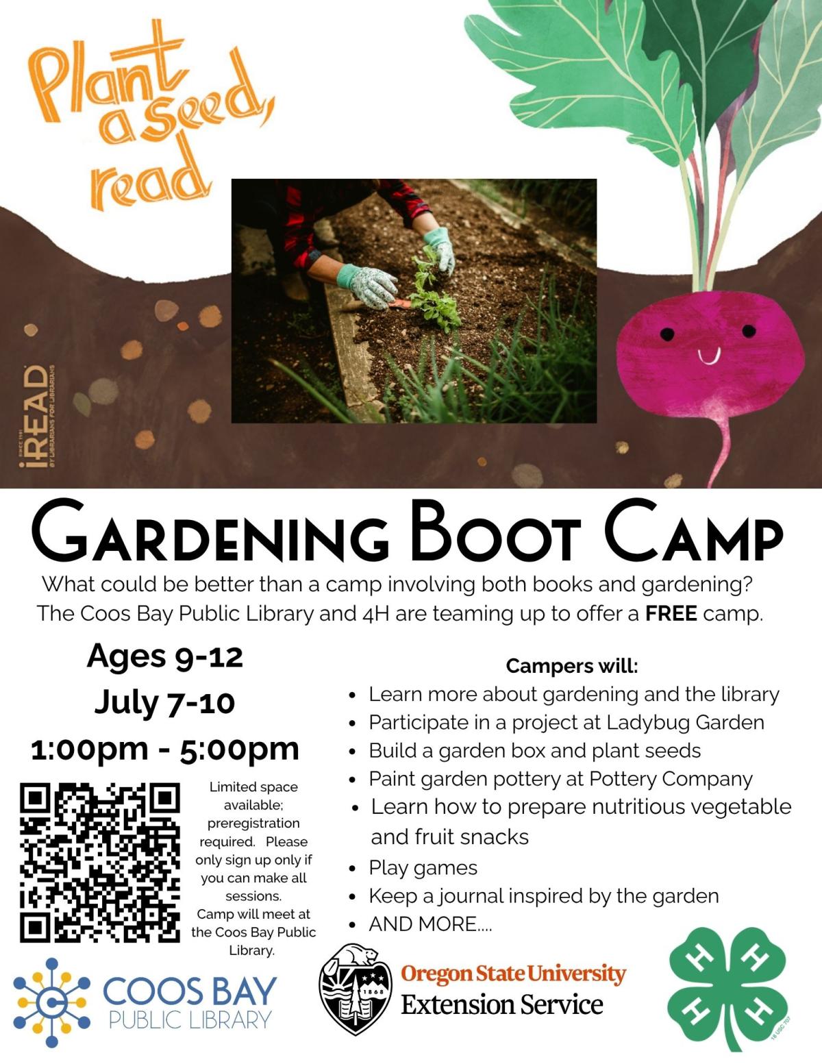 Gardening Boot Camp, July 7-11, 1-5:00pm, Coos Bay Public Library