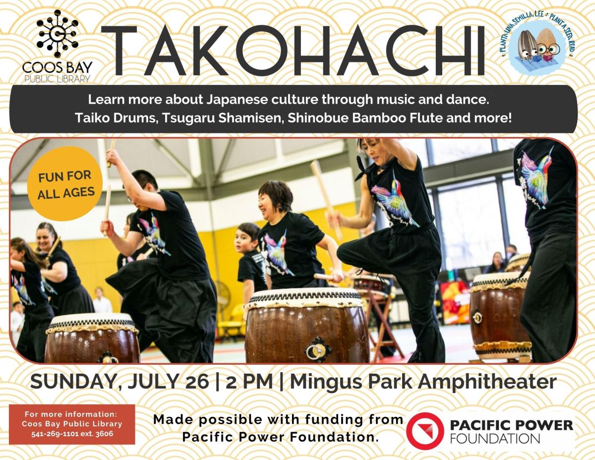 Sunday July 26 Taiko Drum Performance 2pm at Mingus Park 