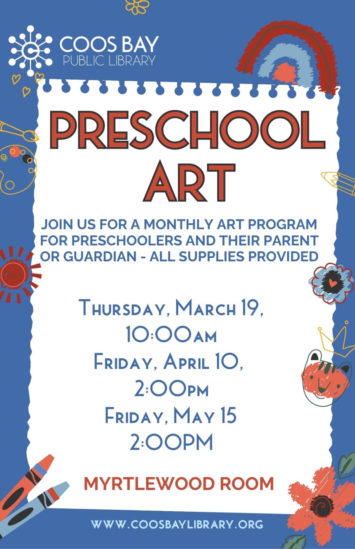 Preschool Art, Spring, Ages 0-5, Thursday and Friday