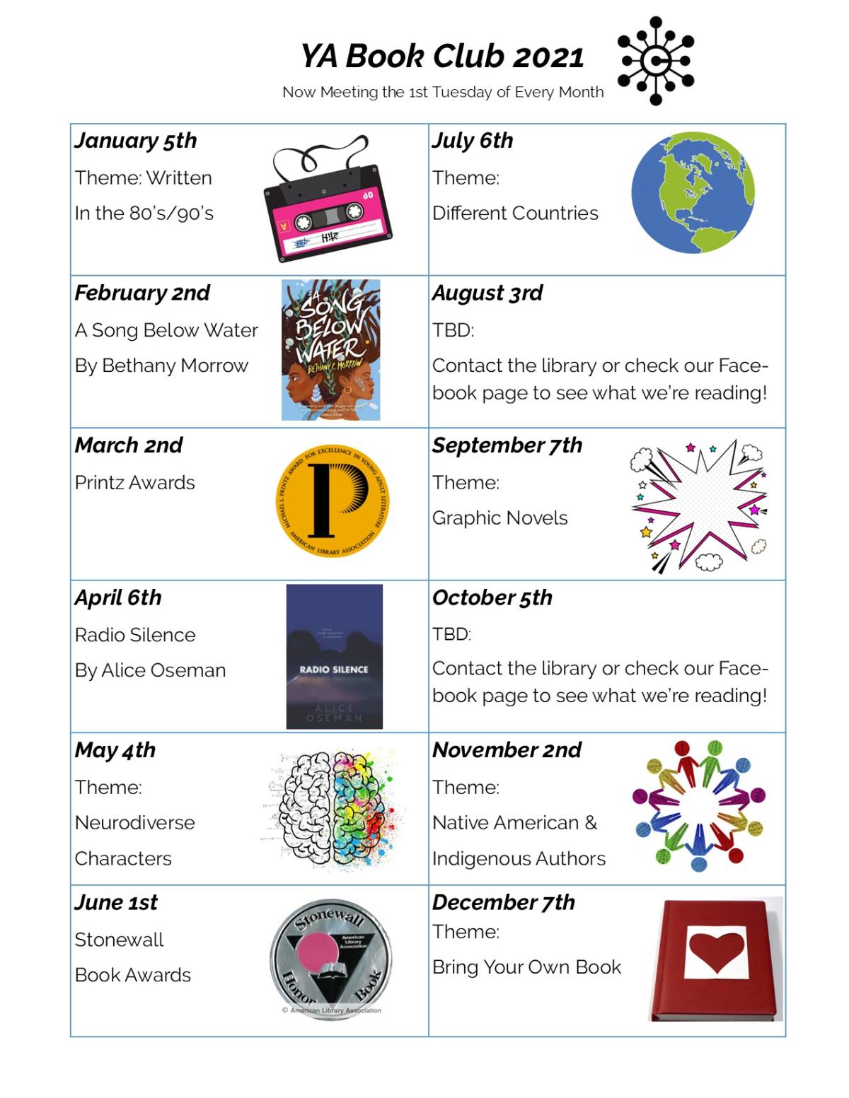 Forever Young Book Club 2021 calendar