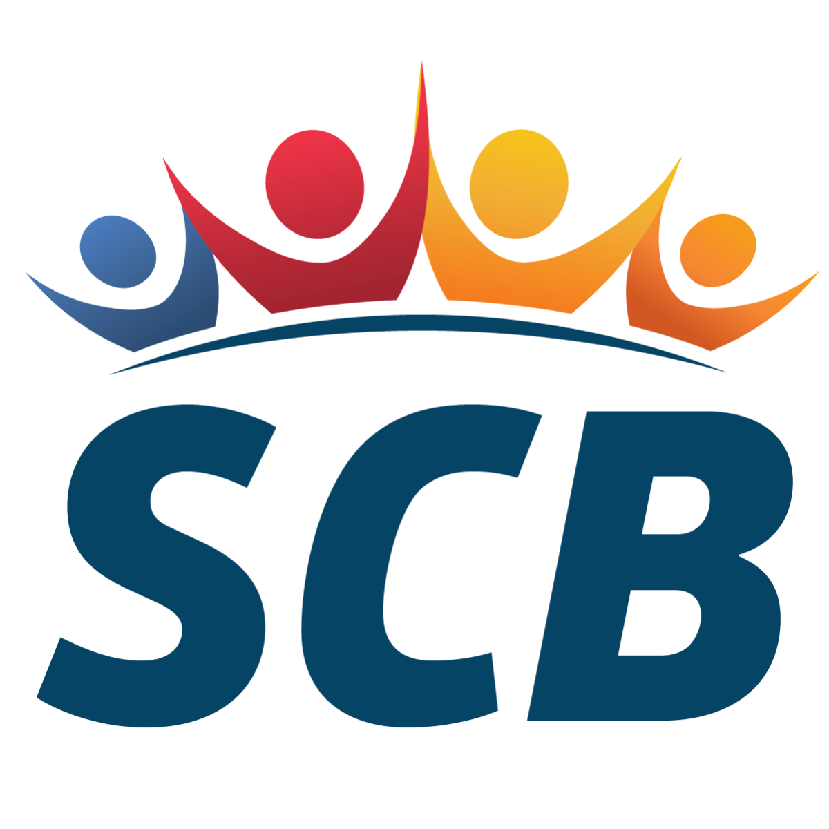 South Coast Business logo: letters, SCB, with multicolored peiple images above letters