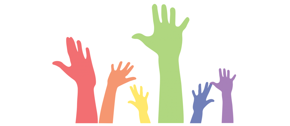 multi-colored arms/hands reaching up